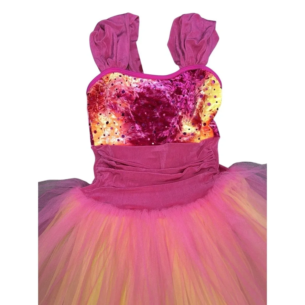 Weissman Tutu Dress Dance Costume Size Child Large Ombre Pink Orange Shimmer